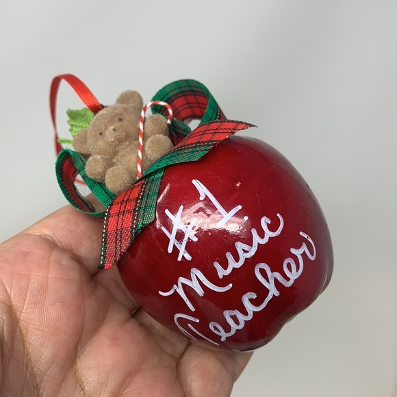 3” apple “#1 Music Teacher” Christmas tree ornament decoration vintage decor - Picture 4 of 15